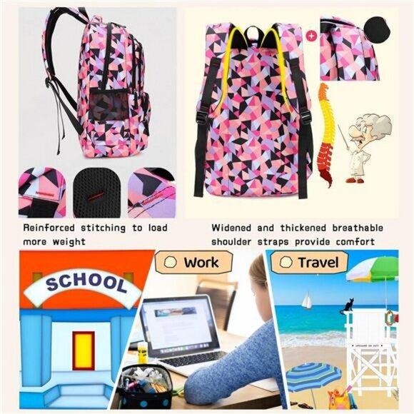 Geometric Kids Backpack School Bag Boys Girls Travel Laptop Bookbag Large main image 7
